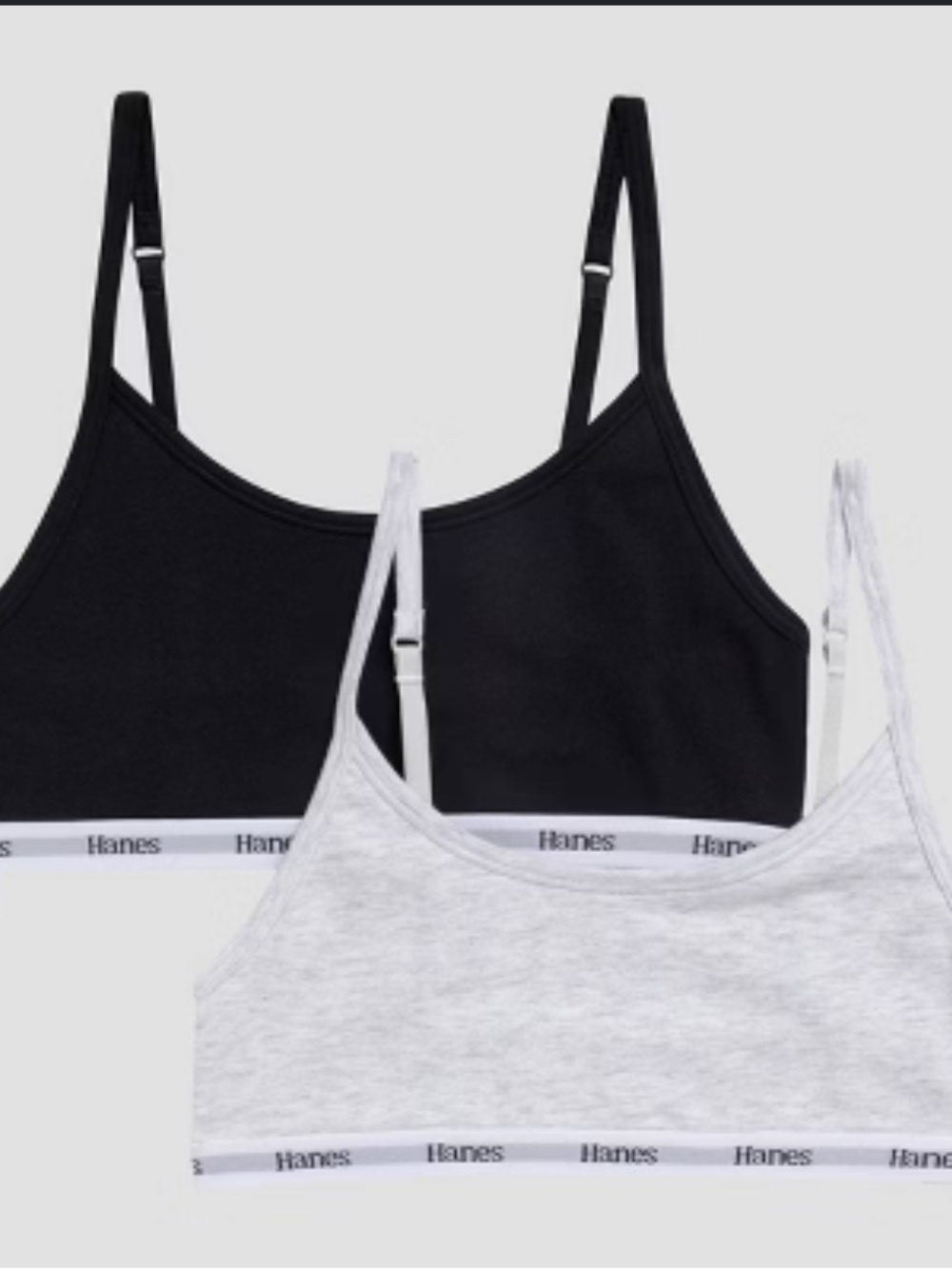 NWT Hanes 2-Pack Cotton Stretch Bralette — Black & Light Gray
